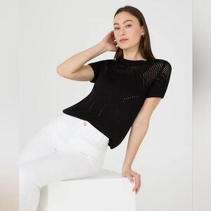 5 For $25✨️Laura Women Size Medium Black Crochet Cut Out Blouse Shortsleeve Top